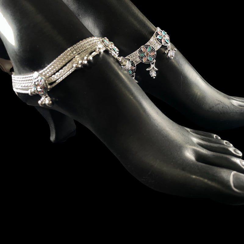 700 Silver Bridal / Party Anklet with Enamel & Stones - Style