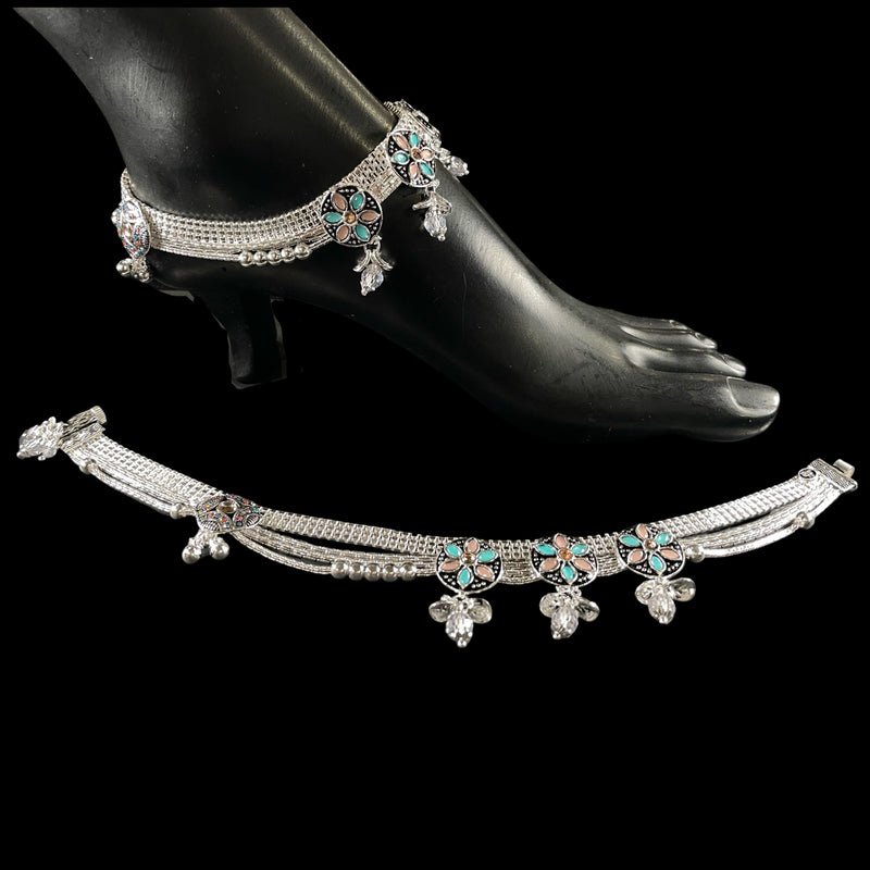 700 Silver Bridal / Party Anklet with Enamel & Stones - Style