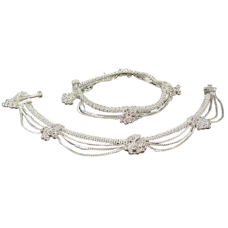 800 Silver Rajwada Hallmarked Pajeb Anklet with Meena & bells - Style