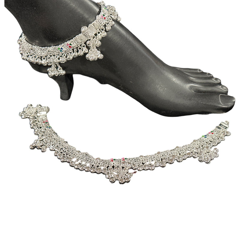 800 Silver Rajwada  Rajwada Pajeb / Anklet with Meena - Style