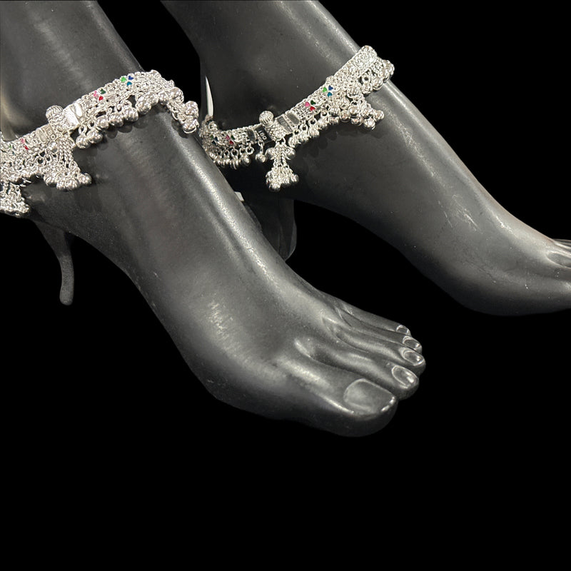 800 Silver Rajwada  Rajwada Pajeb / Anklet with Meena - Style