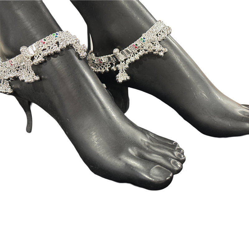 800 Silver Rajwada  Rajwada Pajeb / Anklet with Meena - Style