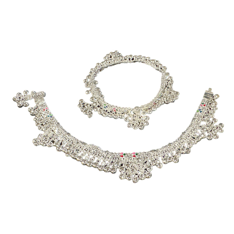 800 Silver Rajwada  Rajwada Pajeb / Anklet with Meena - Style