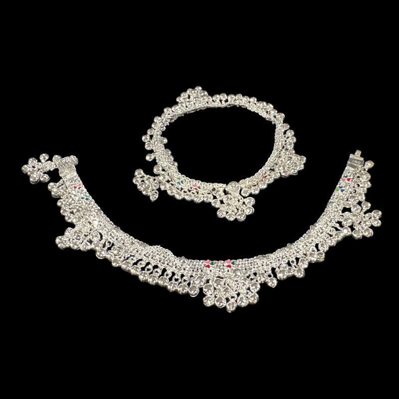 800 Silver Rajwada  Rajwada Pajeb / Anklet with Meena - Style