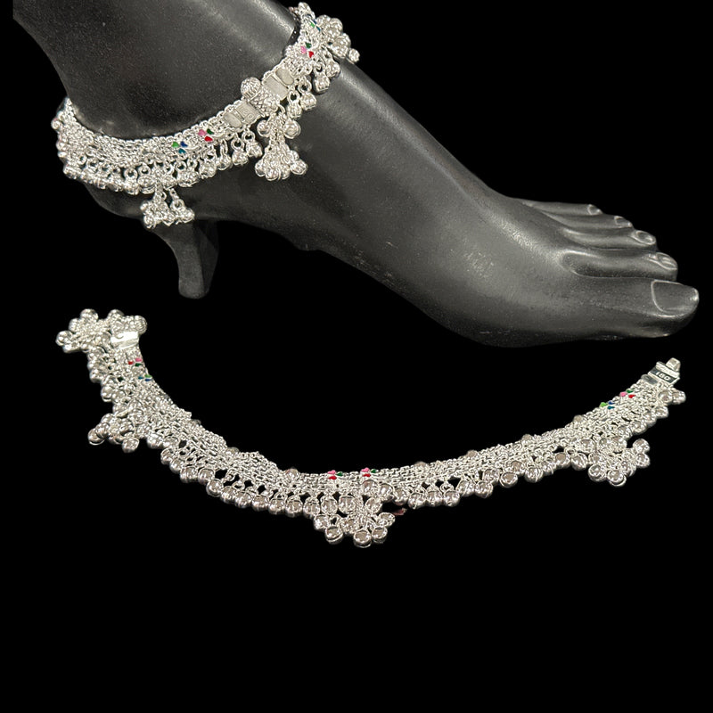 800 Silver Rajwada  Rajwada Pajeb / Anklet with Meena - Style