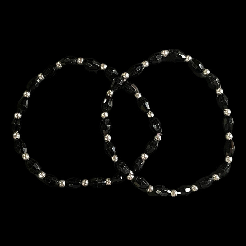 925 Sterling Silver New Born / Toddler Kids Black Beads Stretchable Najariya - Style