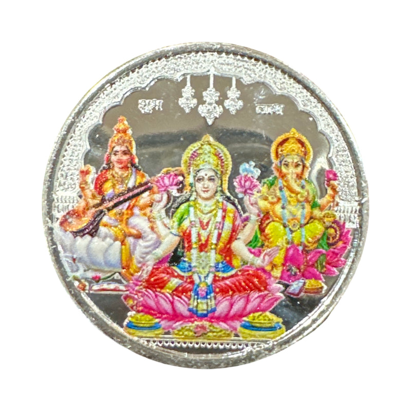 999 Pure Silver Ganesh Lakshmi & Saraswati 10 Gram Meena Coin