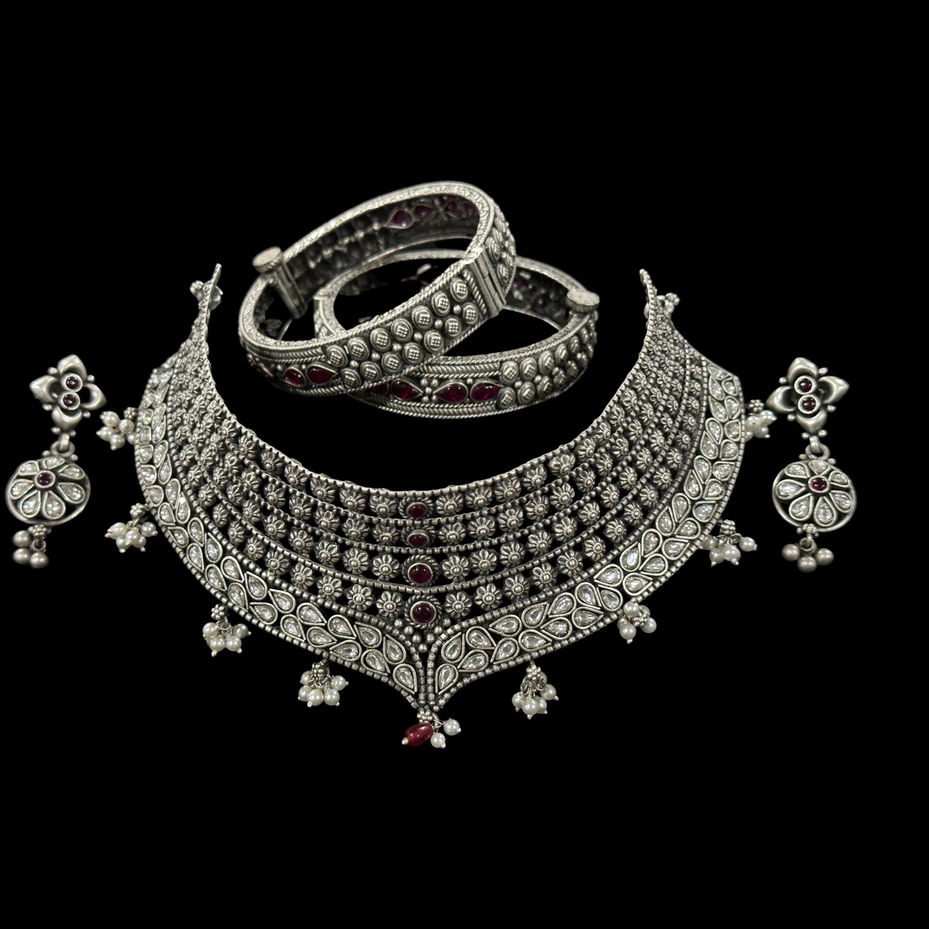925 Sterling Silver Designer Necklace Set - Design#03