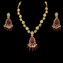 925 Sterling Silver Designer Hallmarked Necklace & Earring Set - Polki Style