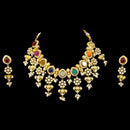 925 Sterling Silver Designer Necklace & Earring Set - Polki Style