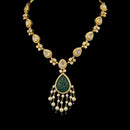 925 Sterling Silver Designer Hallmarked Necklace & Earring Set - Polki Style