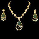 925 Sterling Silver Designer Hallmarked Necklace & Earring Set - Polki Style