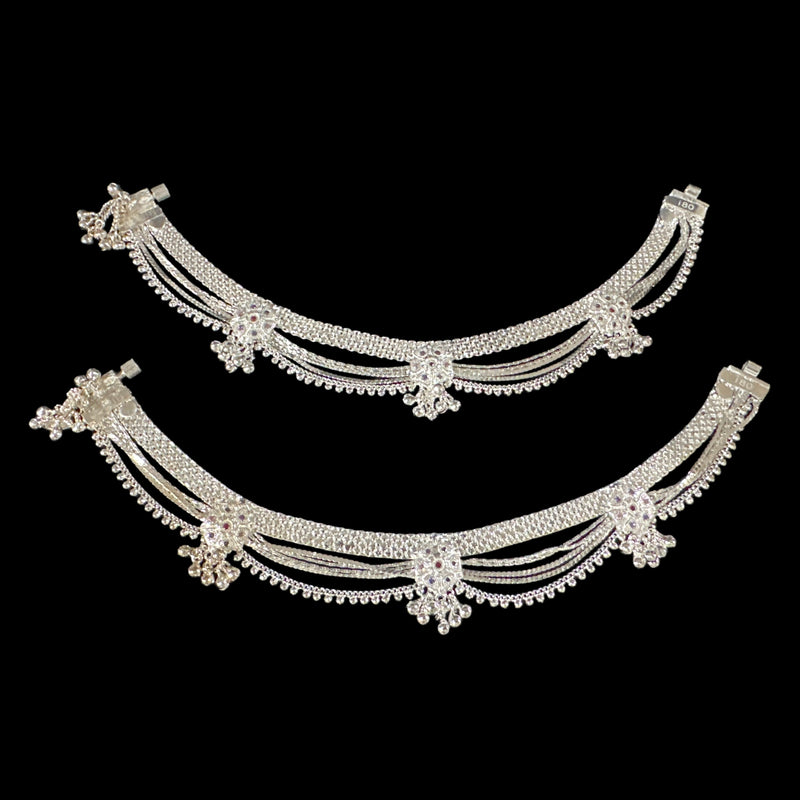 800 Silver Rajwada Hallmarked Pajeb Anklet with Meena - Style