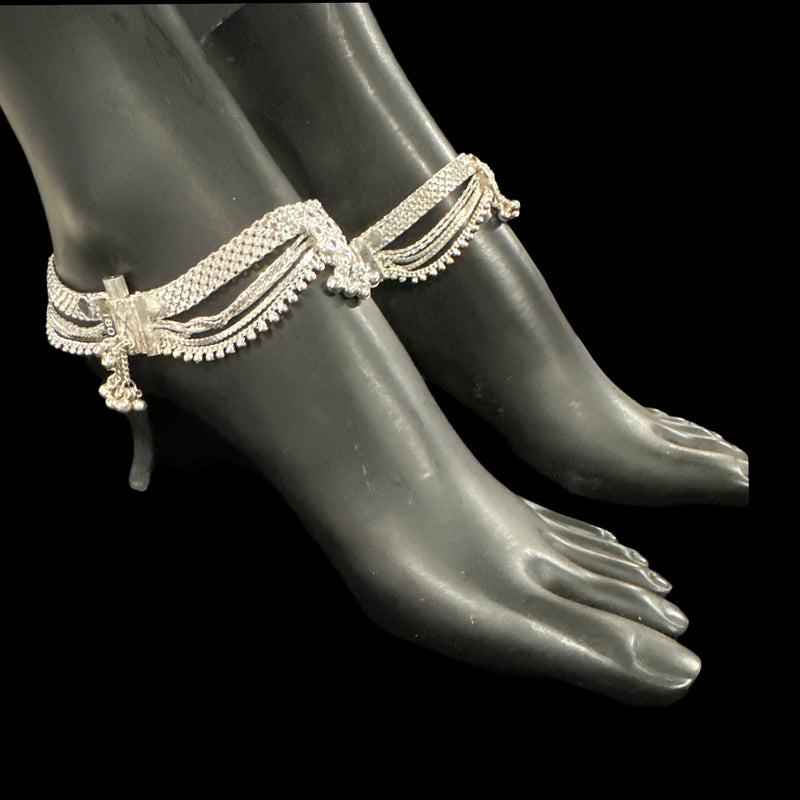 800 Silver Rajwada Hallmarked Pajeb Anklet with Meena - Style