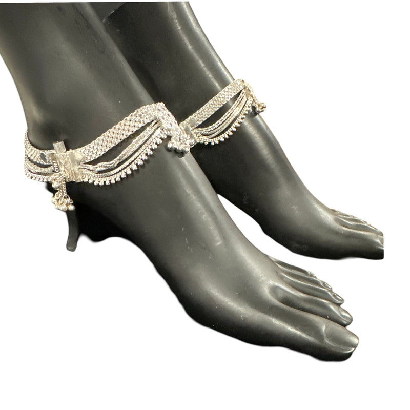 800 Silver Rajwada Hallmarked Pajeb Anklet with Meena - Style