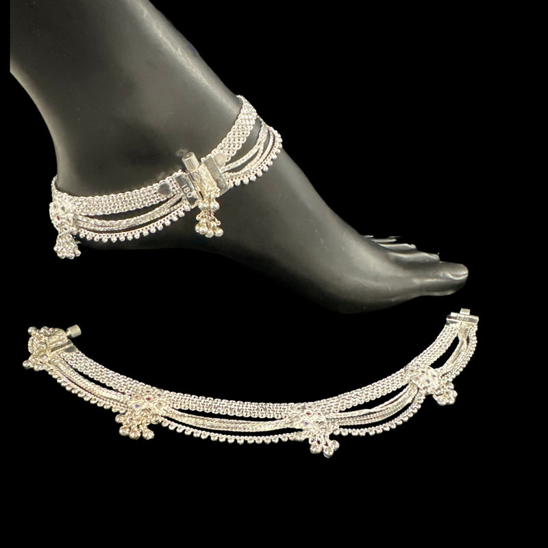 800 Silver Rajwada Hallmarked Pajeb Anklet with Meena - Style