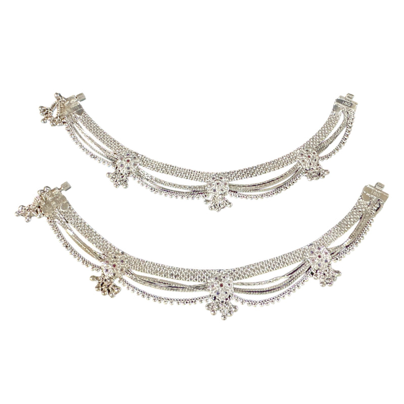 800 Silver Rajwada Hallmarked Pajeb Anklet with Meena - Style