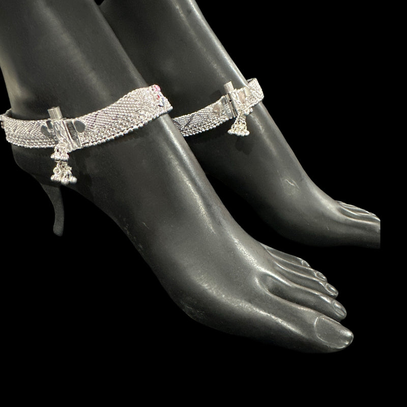 800 Silver Rajwada Hallmarked Pajeb Anklet with Meena - Style