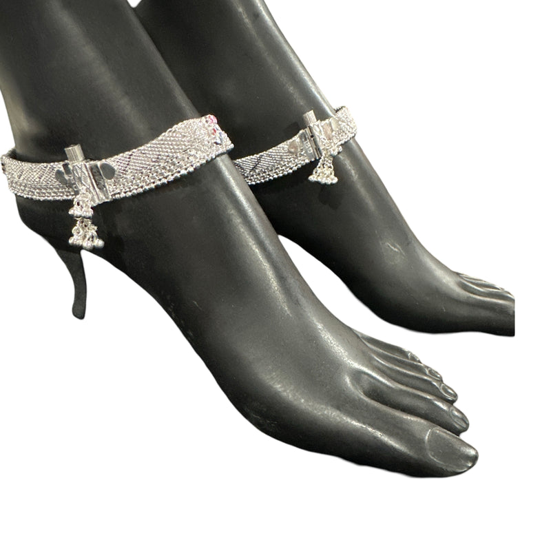 800 Silver Rajwada Hallmarked Pajeb Anklet with Meena - Style