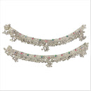 800 Silver Rajwada Hallmarked Pajeb Anklet with Meena & Bells - Style