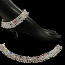800 Silver Rajwada Hallmarked Pajeb Anklet with Meena & Bells - Style