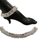 800 Silver Rajwada Hallmarked Pajeb Anklet with Meena & Bells - Style