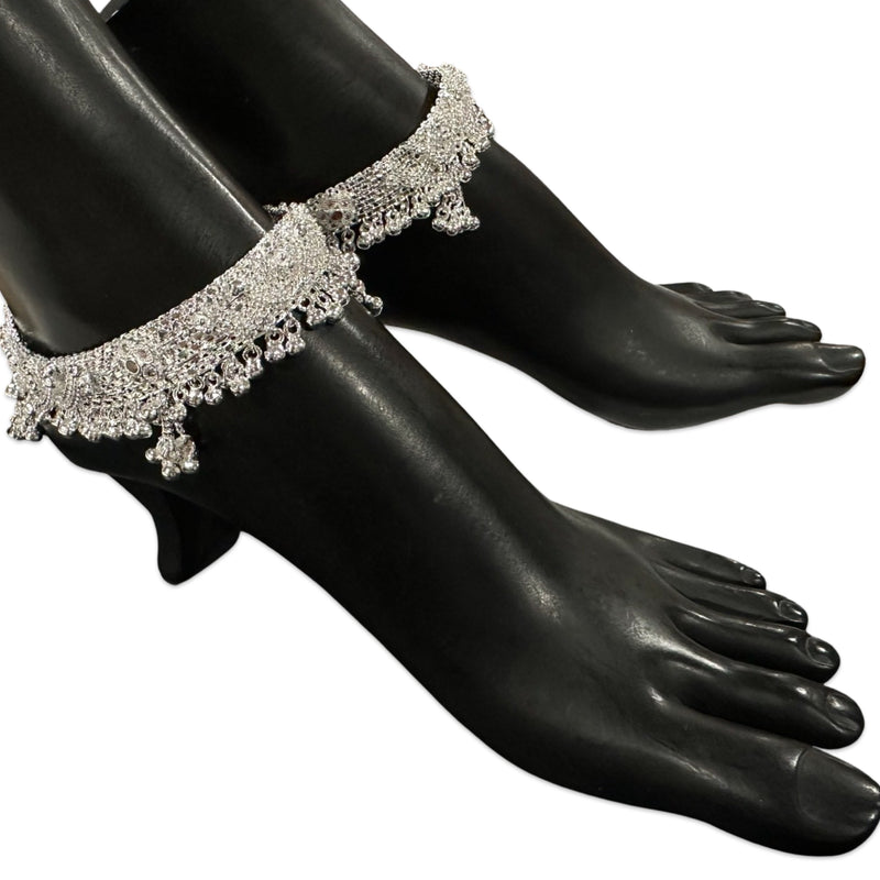 800 Silver Rajwada Hallmarked Pajeb Anklet with Meena - Style