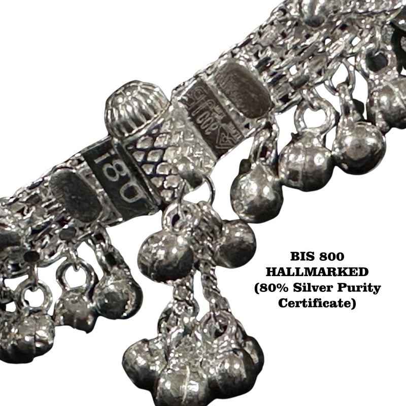 800 Silver Rajwada Hallmarked Pajeb Anklet with Meena & bells - Style