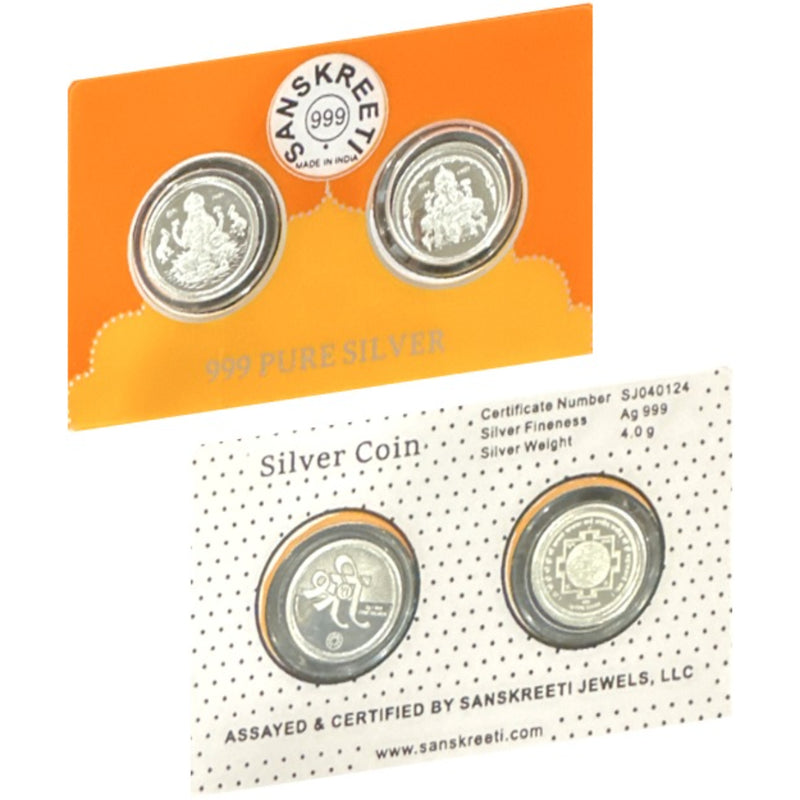 999 Pure Silver Ganesha & Lakshmi 4Gram Sealed Coin Set (Pack of 10 Cards)