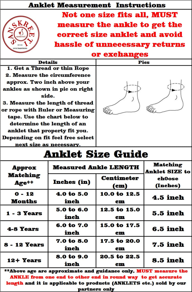 925 Sterling Silver Kids 3mm Mat Chain Designer Bell Anklet - Style
