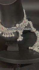 800 Silver Rajwada Hallmarked Pajeb Anklet with Meena & Bells - Style