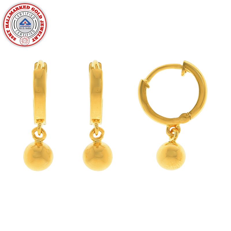 916 Gold Twenty Two Karat (22Kt) Hallmarked 10MM Diameter Hoop Pair -Style