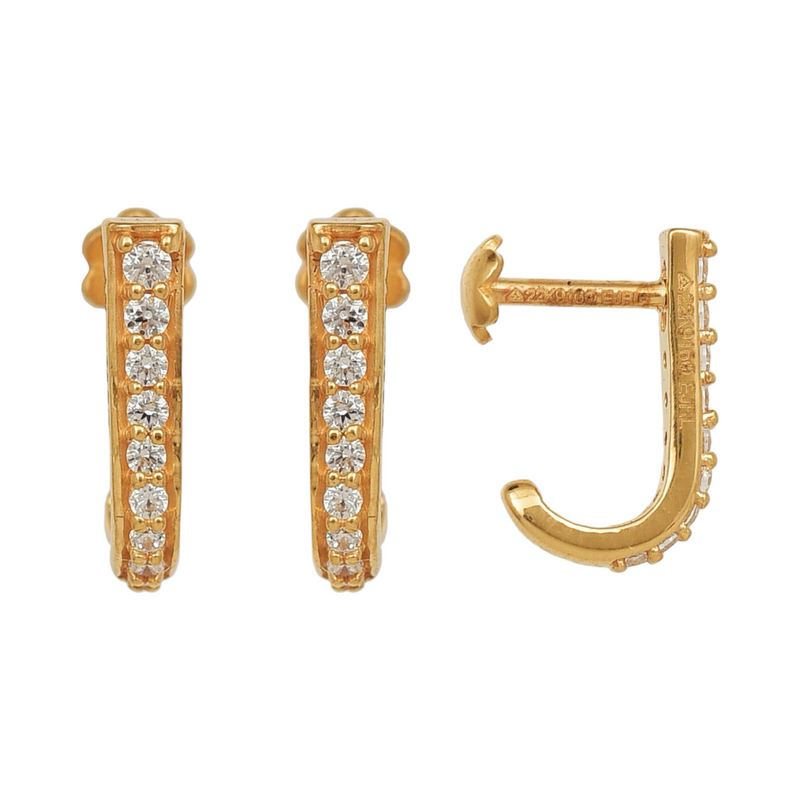 916 Gold Twenty Two Karat (22Kt) Hallmarked J-Shaped Hoop Pair -Style