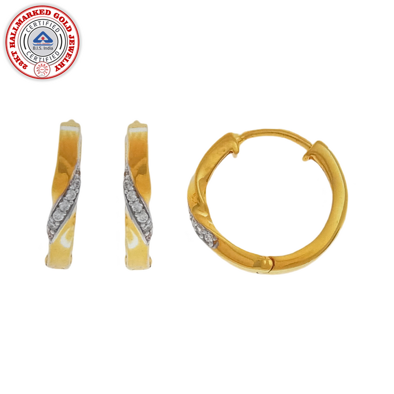 916 Gold Twenty Two Karat (22Kt) Hallmarked 12MM Diameter Hoop Pair -Style