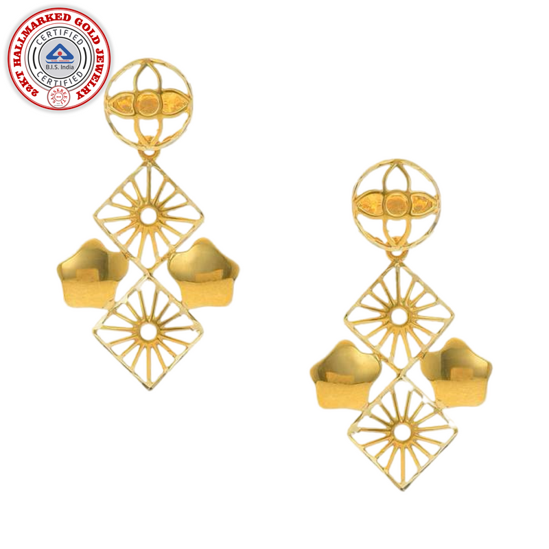 916 Twenty Two Karat (22Kt) Hallmarked Gold Earrings-Style