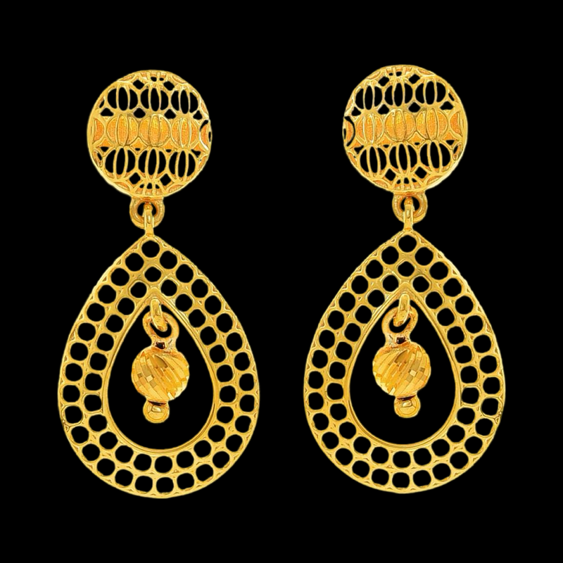 916 Twenty Two Karat (22Kt) Hallmarked Gold Earrings-Style