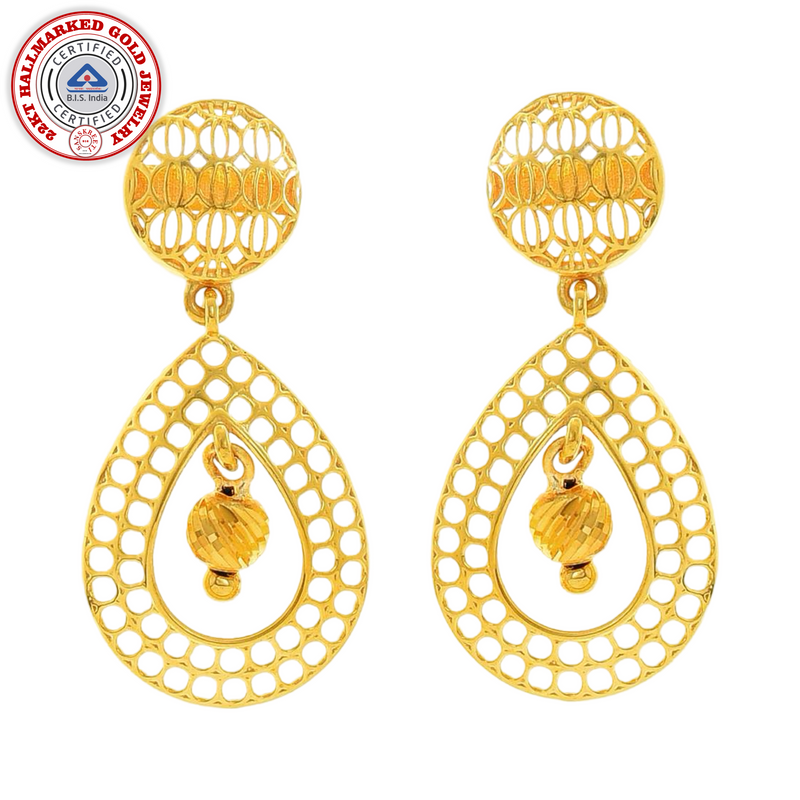 916 Twenty Two Karat (22Kt) Hallmarked Gold Earrings-Style