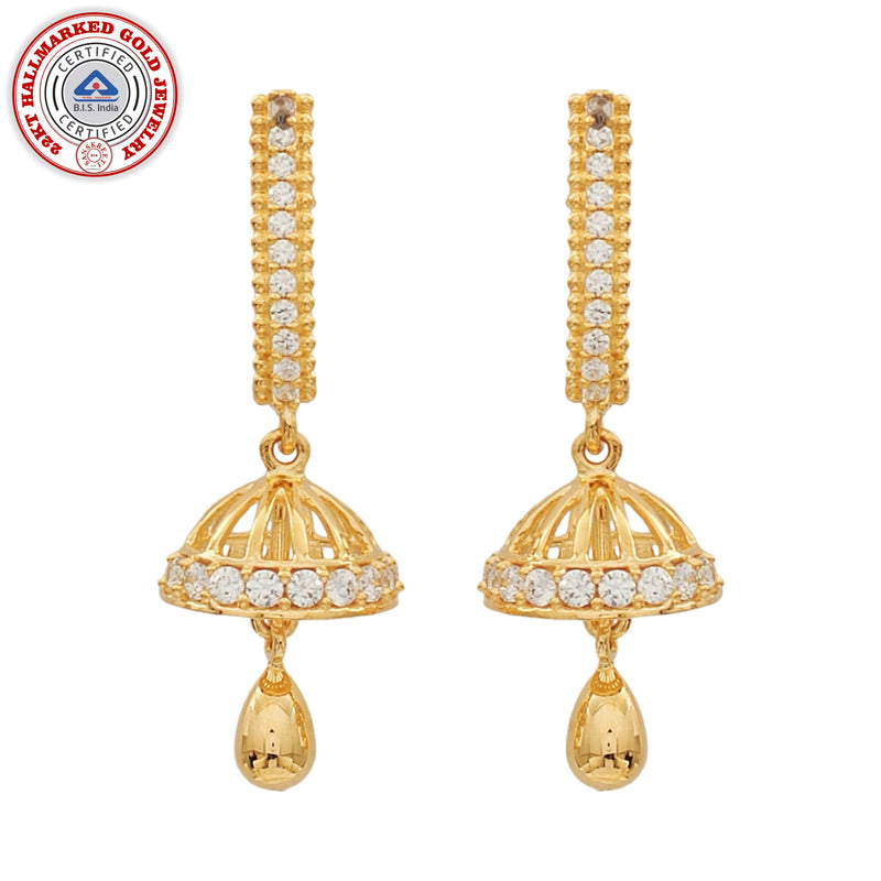 916 Gold Twenty Two Karat (22Kt) Hallmarked Jhumki (Jimki) -Style