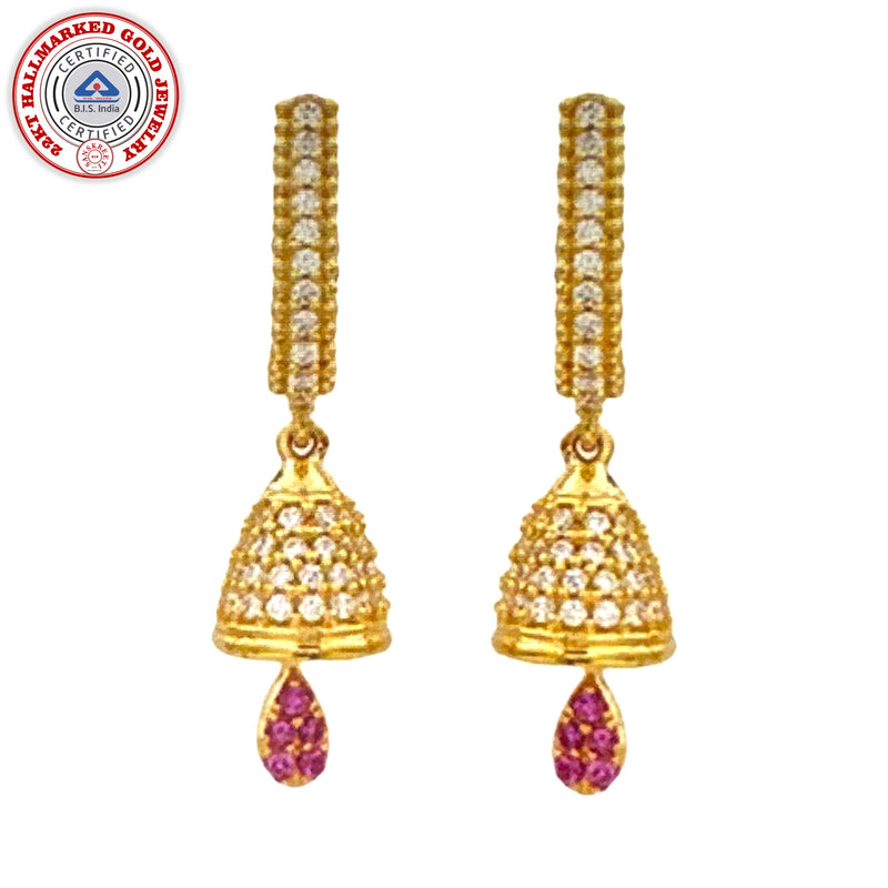 916 Gold Twenty Two Karat (22Kt) Hallmarked Jhumki (Jimki) -Style