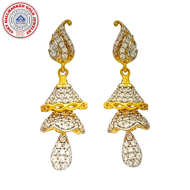 916 Gold Twenty Two Karat (22Kt) Hallmarked Jhumki (Jimki) -Style