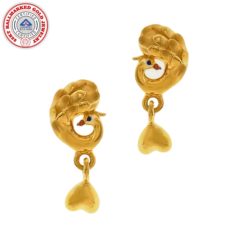 916 Twenty Two Karat (22Kt) Hallmarked Gold Kids / Youth Earrings  -Style