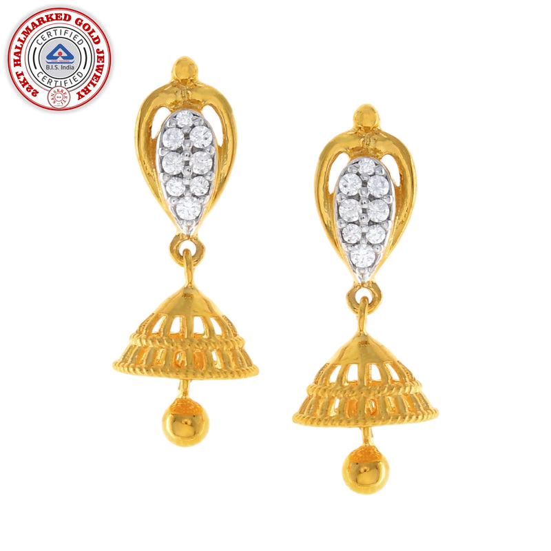 916 Gold Twenty Two Karat (22Kt) Hallmarked Small Jhumki (Jimki) -Style