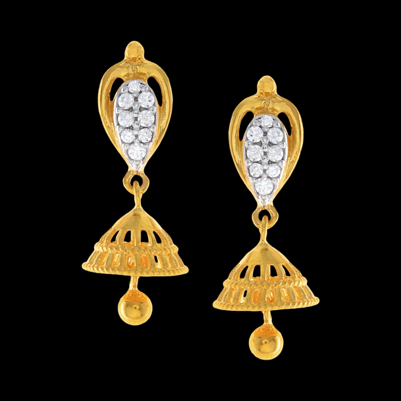 916 Gold Twenty Two Karat (22Kt) Hallmarked Small Jhumki (Jimki) -Style