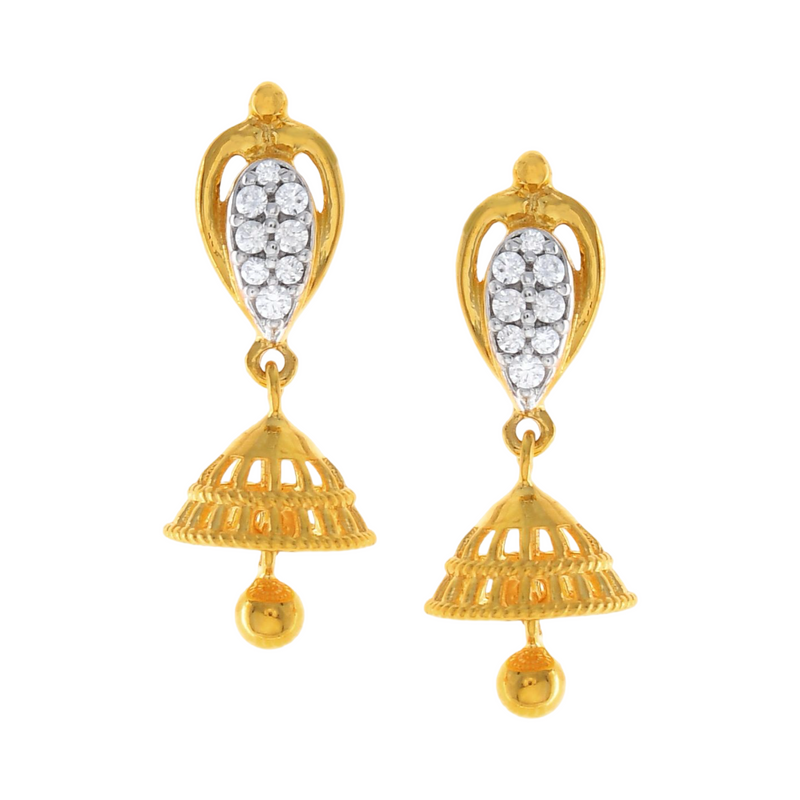 916 Gold Twenty Two Karat (22Kt) Hallmarked Small Jhumki (Jimki) -Style