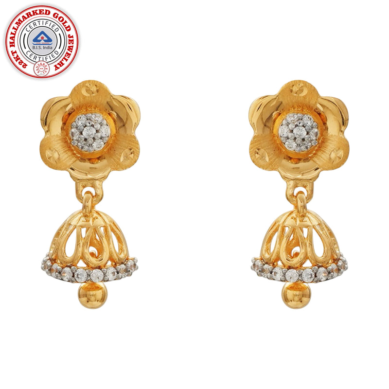 916 Gold Twenty Two Karat (22Kt) Hallmarked Small Jhumki (Jimki) -Style