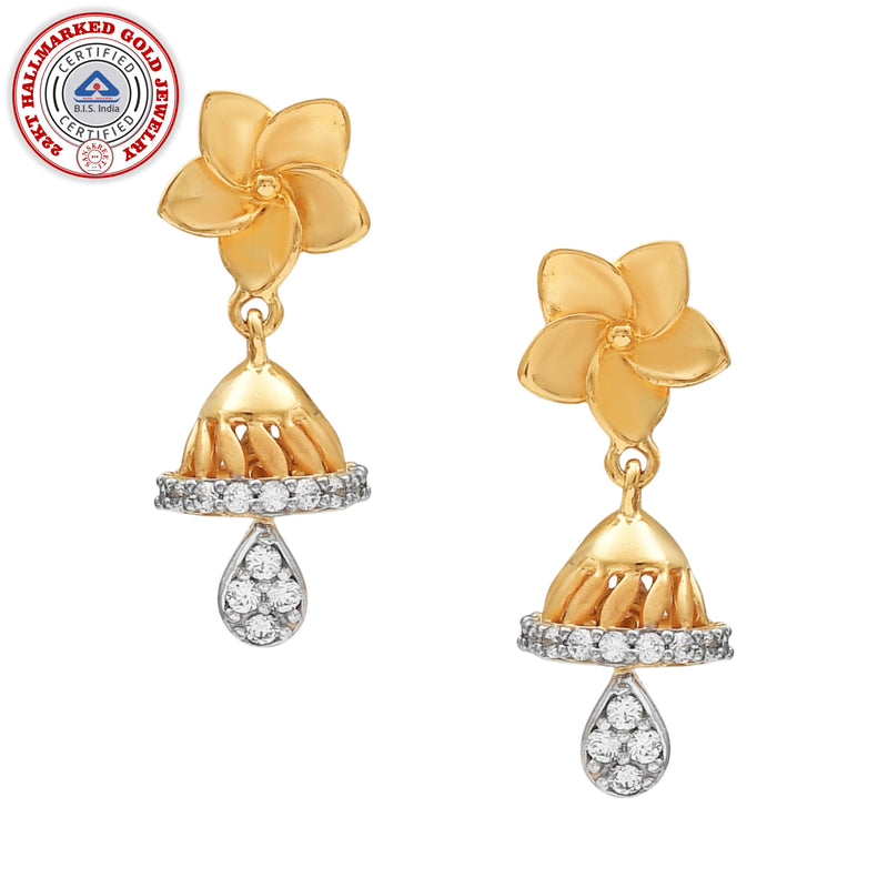 916 Gold Twenty Two Karat (22Kt) Hallmarked Small Jhumki (Jimki) -Style