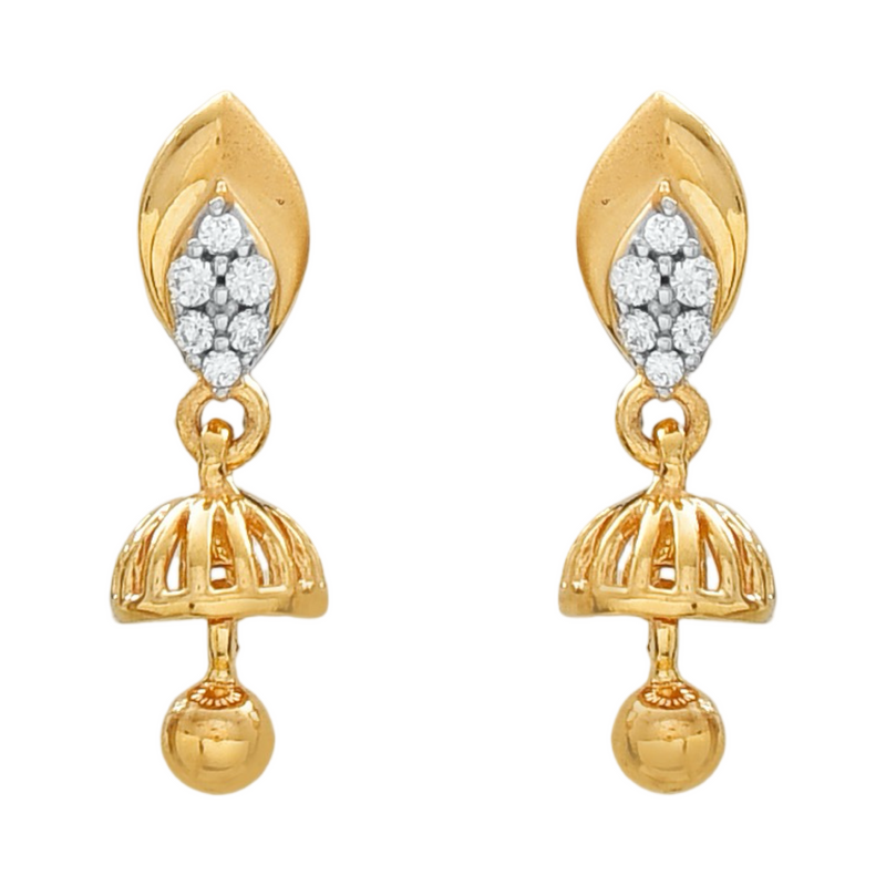 916 Gold Twenty Two Karat (22Kt) Hallmarked Small Jhumki (Jimki) -Style