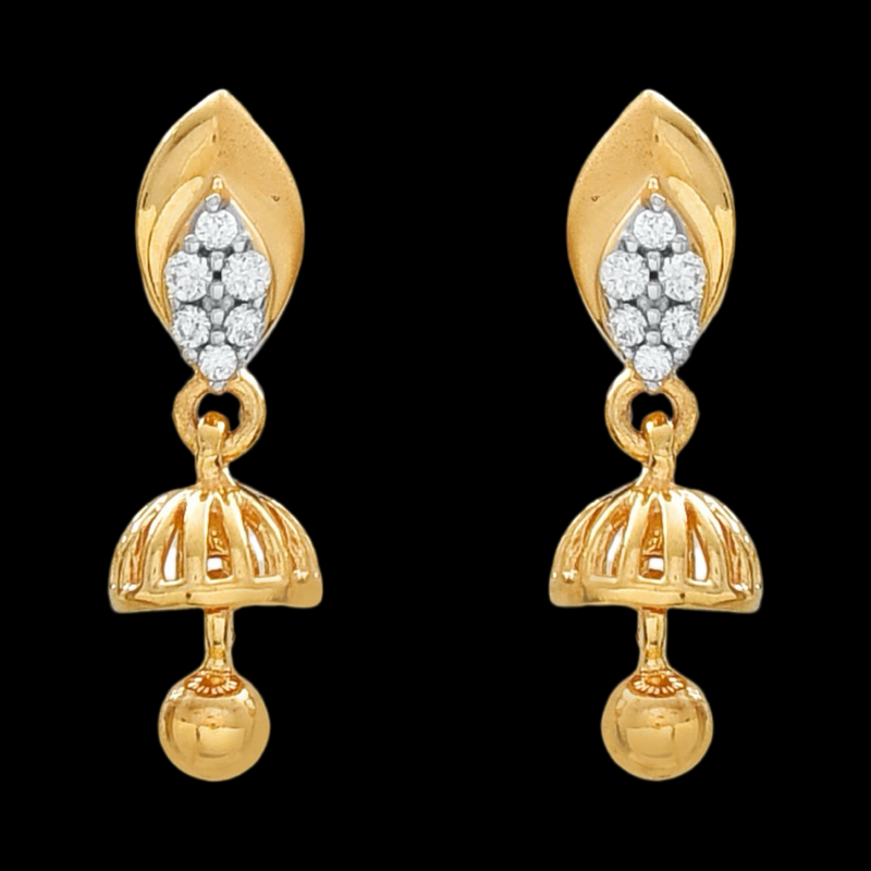 916 Gold Twenty Two Karat (22Kt) Hallmarked Small Jhumki (Jimki) -Style