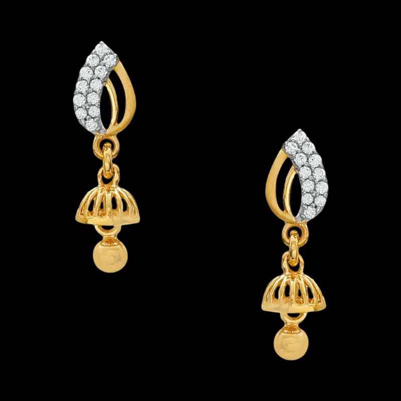 916 Gold Twenty Two Karat (22Kt) Hallmarked Small Jhumki (Jimki) -Style