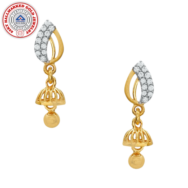 916 Twenty Two Karat (22Kt) Hallmarked Gold Small Jhumki (Jimki) -Style